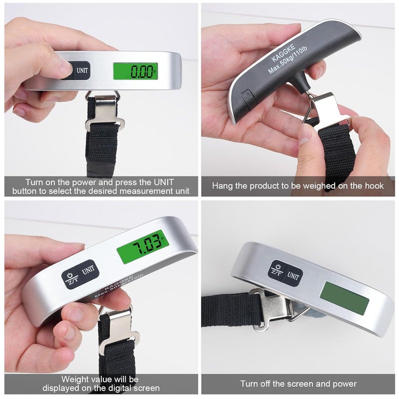 KAGGKE 2 Pcs - silver Travel Digital Luggage Scale - Portable Baggage Scale - Suitcase Weight Scale - Ideal for Travel Scale Luggage Weight - 110LB/50KG, Includes Battery - Temperature Display Hanging Scales - Image 5